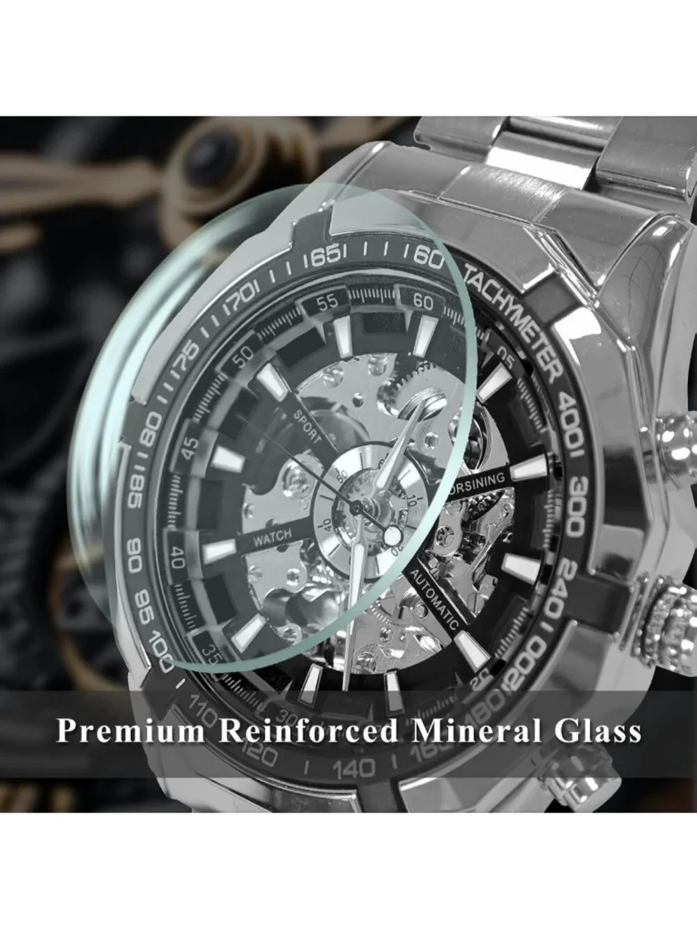 Stylish Mechanical Skeleton Watch for Men, Waterproof Stainless Steel, Luxury